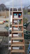 A set of wooden step ladders & aluminium steps