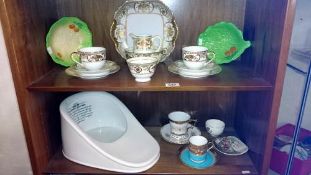 A quantity of miscellaneous china including Noritake & a slipper bed pan (2 shelves)