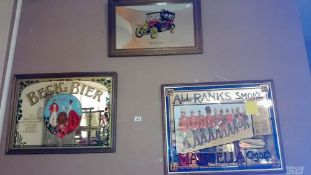 3 pub mirrored pictures ' Beck's bier, Marcella cigars & Rover car'