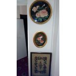 2 gilt framed oval flower pictures & 1 other