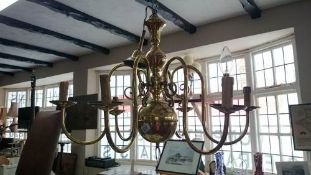 A brass chandelier