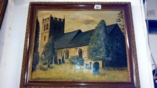 An oil on board 'church yard scene'