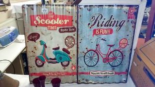 2 repro metal advertising signs 'The scooter time' & 'Riding is fun'