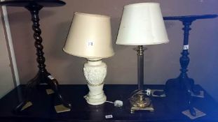2 table lamps including brass