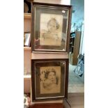 2 framed & glazed pencil drawings/pictures of a lady & young girl a/f