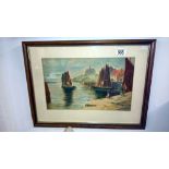 A framed & glazed picture 'harbour scene' signed F C Paynter