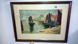 A framed & glazed picture 'harbour scene' signed F C Paynter