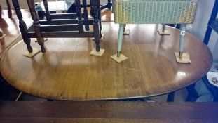 An oval dining table