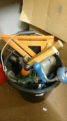 A bucket of tools including mallets etc.