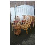 2 dining chairs, 5 wicker chairs and a wicker stand