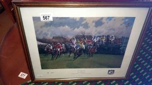 A framed & glazed limited edition horse racing print 'The canal turn' by Neil Cawthorne