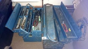 2 blue metal tool boxes & contents