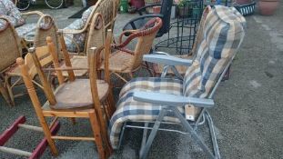 Folding garden lounger and 2 kitchen chairs