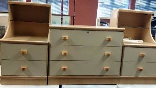 A pair of bedside cabinets & a matching 3 drawer chest