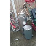 2 aluminium bins and a gas stove kettle