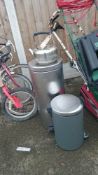 2 aluminium bins and a gas stove kettle
