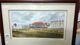 A framed & glazed print of Scarborough cricket festival signed by the artist Terry Harrison