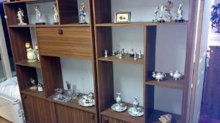 A mixed lot including silver plate tea set, glassware & resin figurines etc.