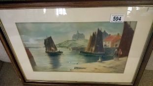 A frame & glazed harbour scene signed F.C.Paynter (frame a/f)