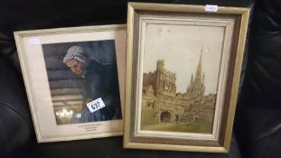 A framed & glazed picture 'an old woman with a rosary' & 1 other