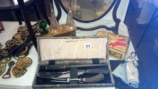 A mixed lot including Victorian glass, carving set & old doll a/f