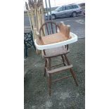 Wooden high chair and small stool