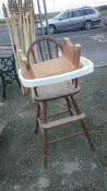Wooden high chair and small stool