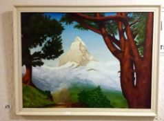 A framed painting 'mountain scene'