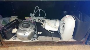 A Sky box, telephones & fan heater etc.