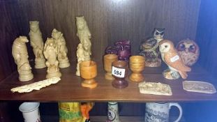 A quantity of miscellaneous items including owls & possibly ivory items