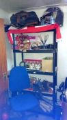 A large quantity of miscellaneous items including Lego & office chair (5 shelves)