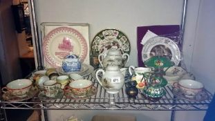 A quantity of miscellaneous including plates, teapots & oil lamp etc.