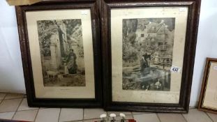 2 framed & glazed pictures 'making friends' & 'little trespassers'
