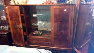 Mahogany display cabinet with glazed doors and flamed mahogany doors