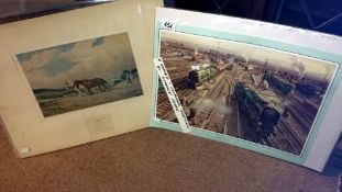 A quantity of Cuneo railway prints & print of working horses