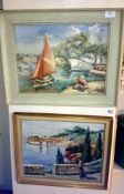 2 framed paintings 'harbour scene & coastal scene'