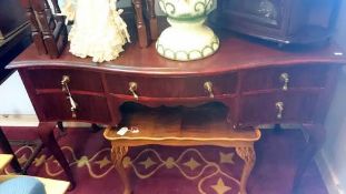 5 drawer dark wood dressing table with Queen Anne legs and brass handles