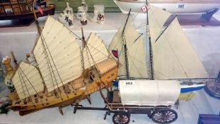 2 model boats & a wagon