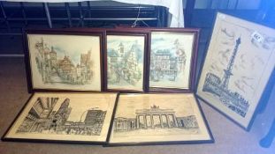 6 German framed & glazed prints
