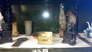 A quantity of miscellaneous items including oil lamp