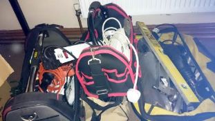 4 tool bags & contents including drill, jigsaw & extension leads etc.