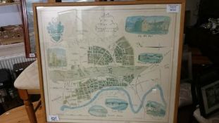 A framed & glazed map of Gainsborough signed M.J.Nickley