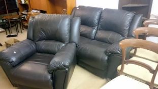 A leather 2 seater settee & chair