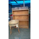 1950's wooden bookcase and cane stool
