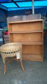 1950's wooden bookcase and cane stool