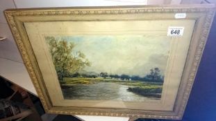 A gilt frame & glazed river scene