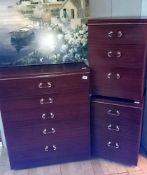 A 5 drawer chest of drawers & 2 bedside cabinets