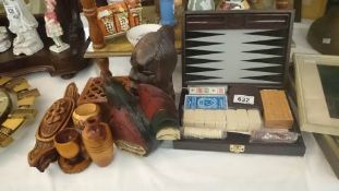 A quantity of wooden items & a small games compendium