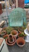 A quantity of garden pots & garden shelf