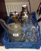 A quantity of silver plate items & a brass vase etc.